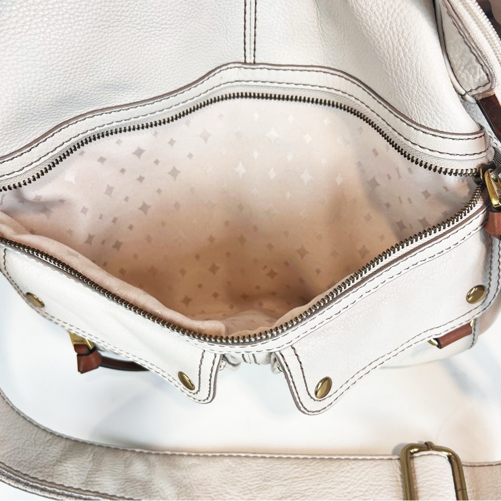 Vintage Fossil Crossbody White Textured Leather Multi Pocket Adjustable Strap - Picture 9 of 15